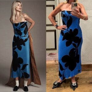 NEW! Anthropologie- The Tilda Slip Dress Blue and Black Size Medium Strapless